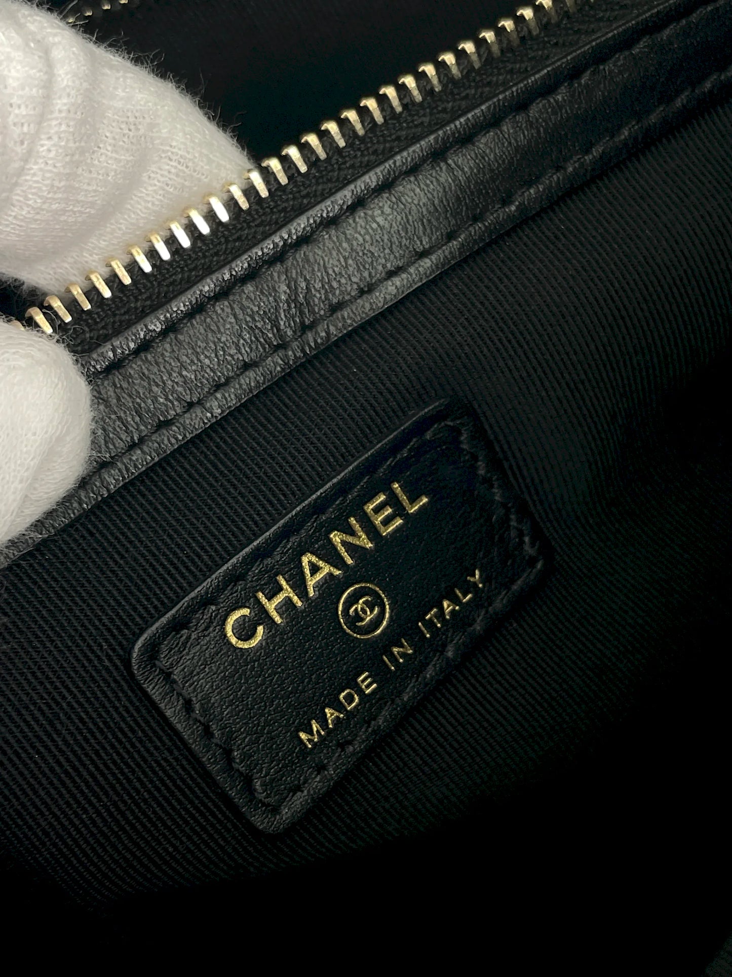 (A24) Chanel Black Caviar LeBoy O Pouch Champagne Gold Hardware