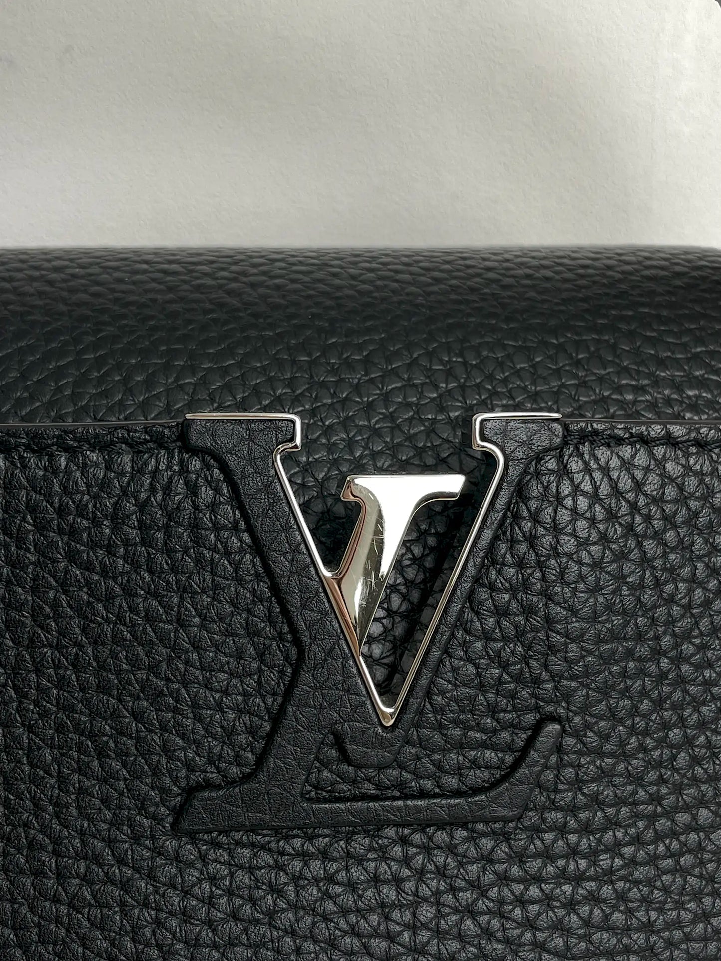 (A28) Louis Vuitton MM Black with Python Capucines Silver Hardware Python and Leather Strap