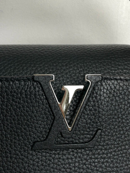 (A28) Louis Vuitton MM Black with Python Capucines Silver Hardware Python and Leather Strap