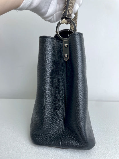 (A28) Louis Vuitton MM Black with Python Capucines Silver Hardware Python and Leather Strap