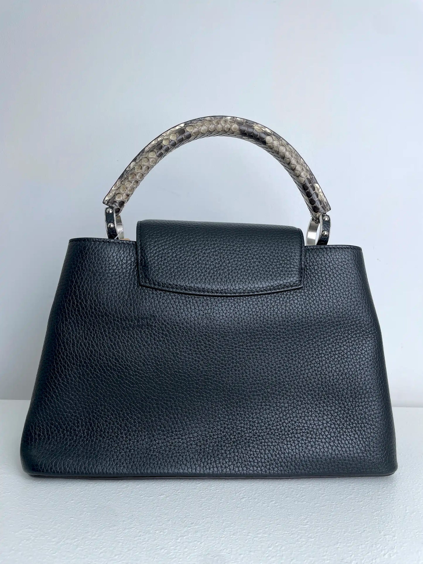 (A28) Louis Vuitton MM Black with Python Capucines Silver Hardware Python and Leather Strap