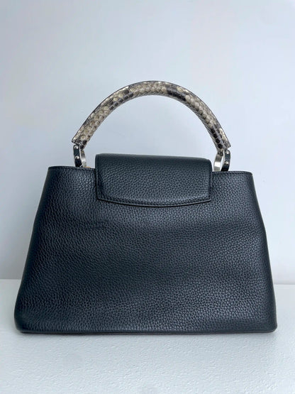 (A28) Louis Vuitton MM Black with Python Capucines Silver Hardware Python and Leather Strap