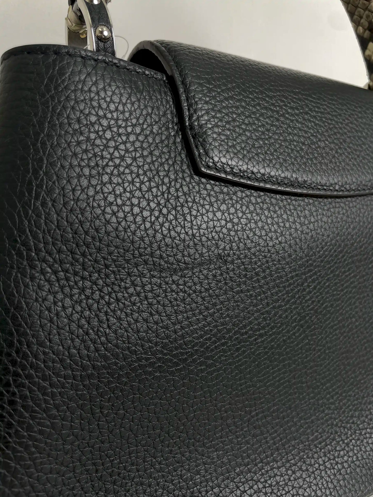 (A28) Louis Vuitton MM Black with Python Capucines Silver Hardware Python and Leather Strap