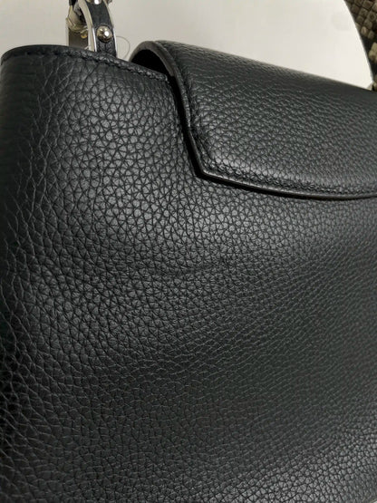 (A28) Louis Vuitton MM Black with Python Capucines Silver Hardware Python and Leather Strap