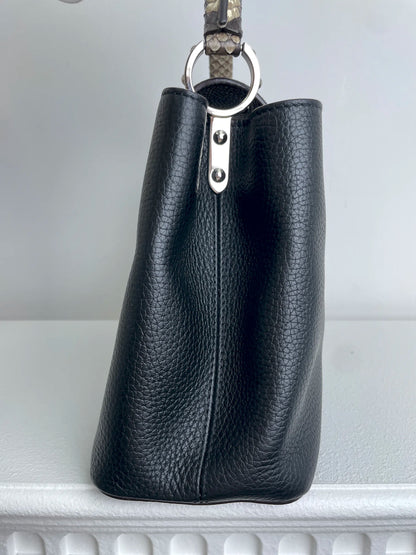(A28) Louis Vuitton MM Black with Python Capucines Silver Hardware Python and Leather Strap