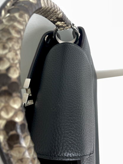 (A28) Louis Vuitton MM Black with Python Capucines Silver Hardware Python and Leather Strap