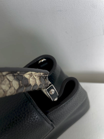 (A28) Louis Vuitton MM Black with Python Capucines Silver Hardware Python and Leather Strap