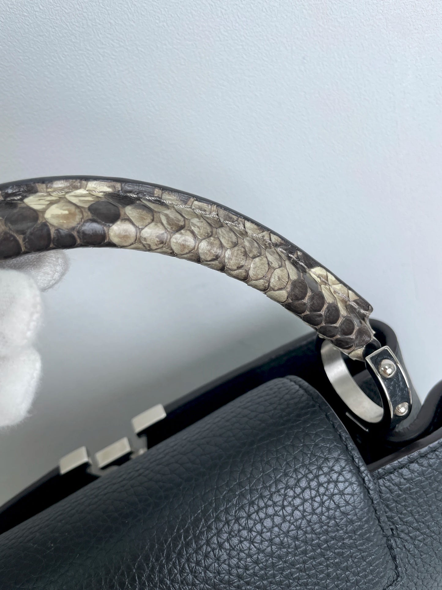 (A28) Louis Vuitton MM Black with Python Capucines Silver Hardware Python and Leather Strap