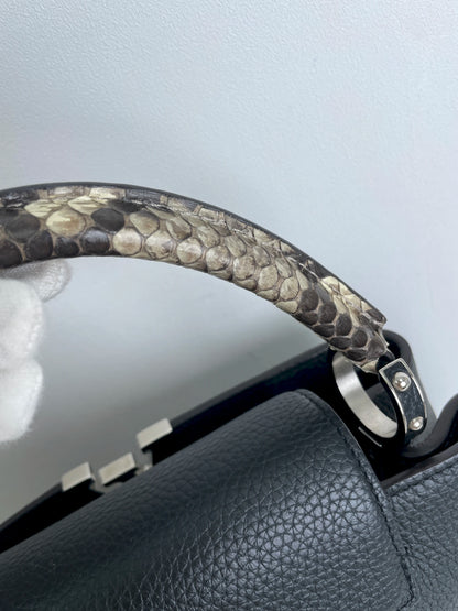 (A28) Louis Vuitton MM Black with Python Capucines Silver Hardware Python and Leather Strap