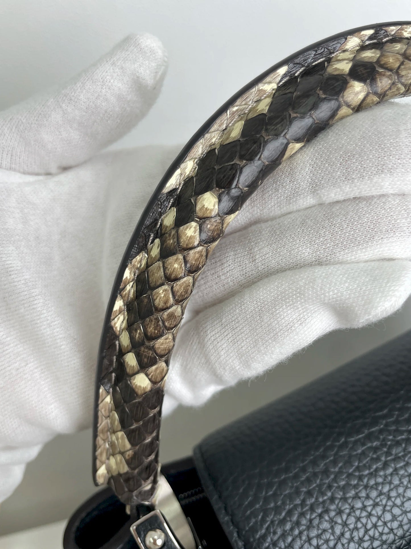(A28) Louis Vuitton MM Black with Python Capucines Silver Hardware Python and Leather Strap