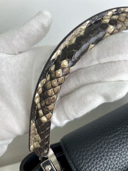 (A28) Louis Vuitton MM Black with Python Capucines Silver Hardware Python and Leather Strap