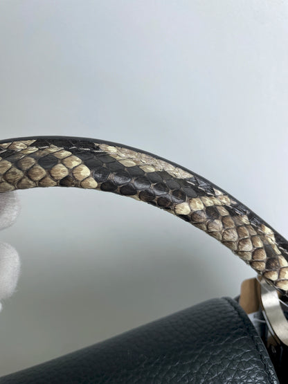 (A28) Louis Vuitton MM Black with Python Capucines Silver Hardware Python and Leather Strap