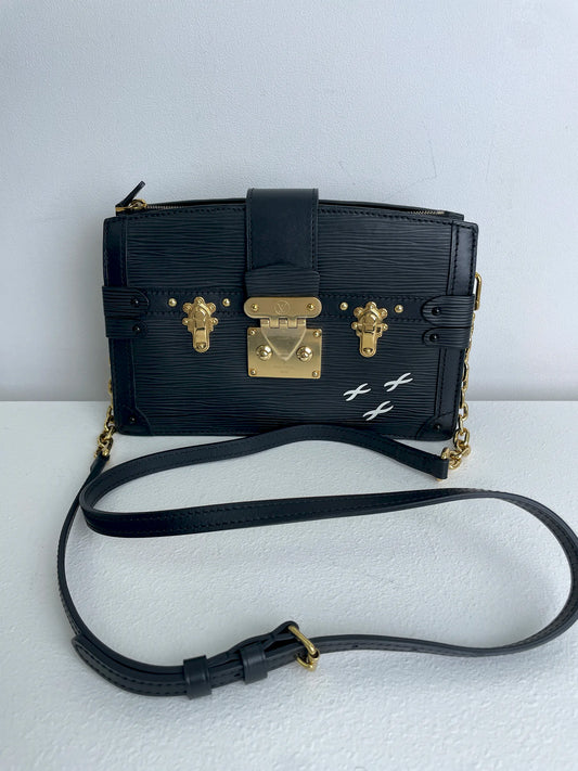 (A29) Louis Vuitton Black Epi Petite Malle Gold Hardware Removable and Adjustable Strap