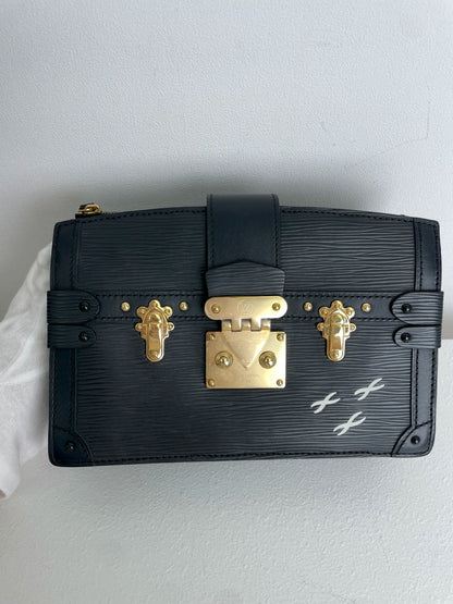 (A29) Louis Vuitton Black Epi Petite Malle Gold Hardware Removable and Adjustable Strap