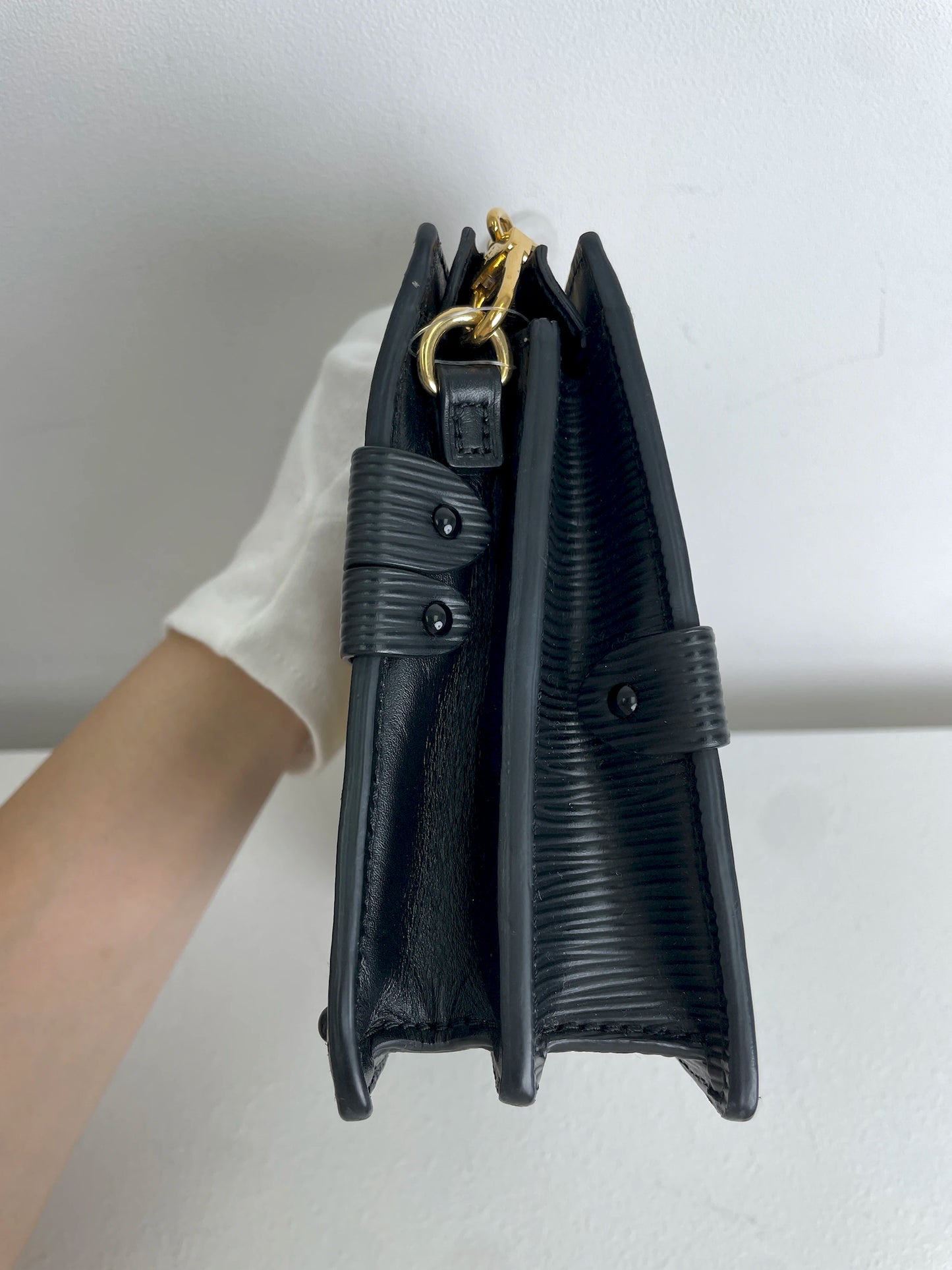 (A29) Louis Vuitton Black Epi Petite Malle Gold Hardware Removable and Adjustable Strap