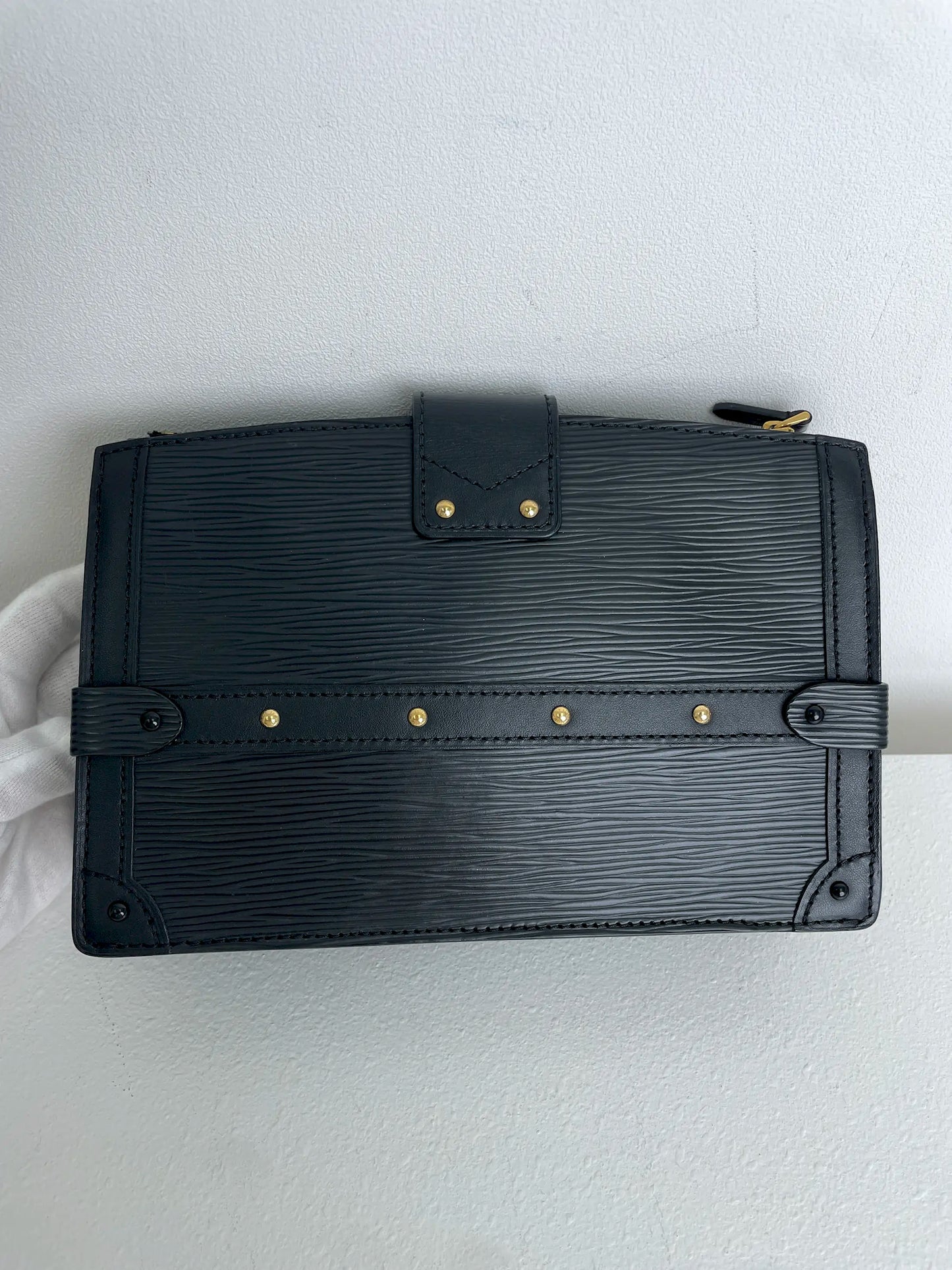 (A29) Louis Vuitton Black Epi Petite Malle Gold Hardware Removable and Adjustable Strap