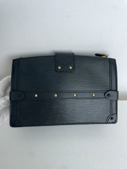 (A29) Louis Vuitton Black Epi Petite Malle Gold Hardware Removable and Adjustable Strap