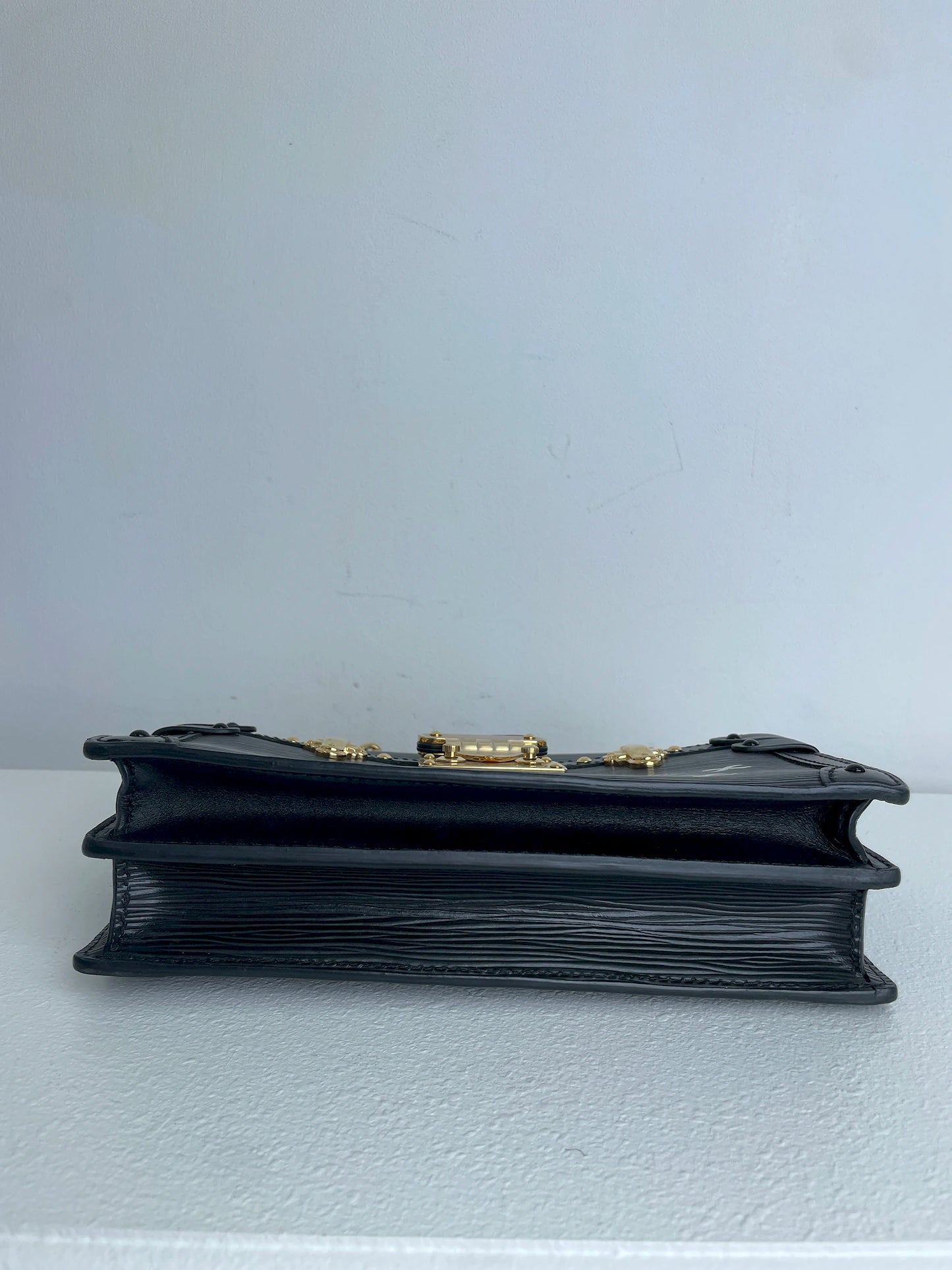 (A29) Louis Vuitton Black Epi Petite Malle Gold Hardware Removable and Adjustable Strap