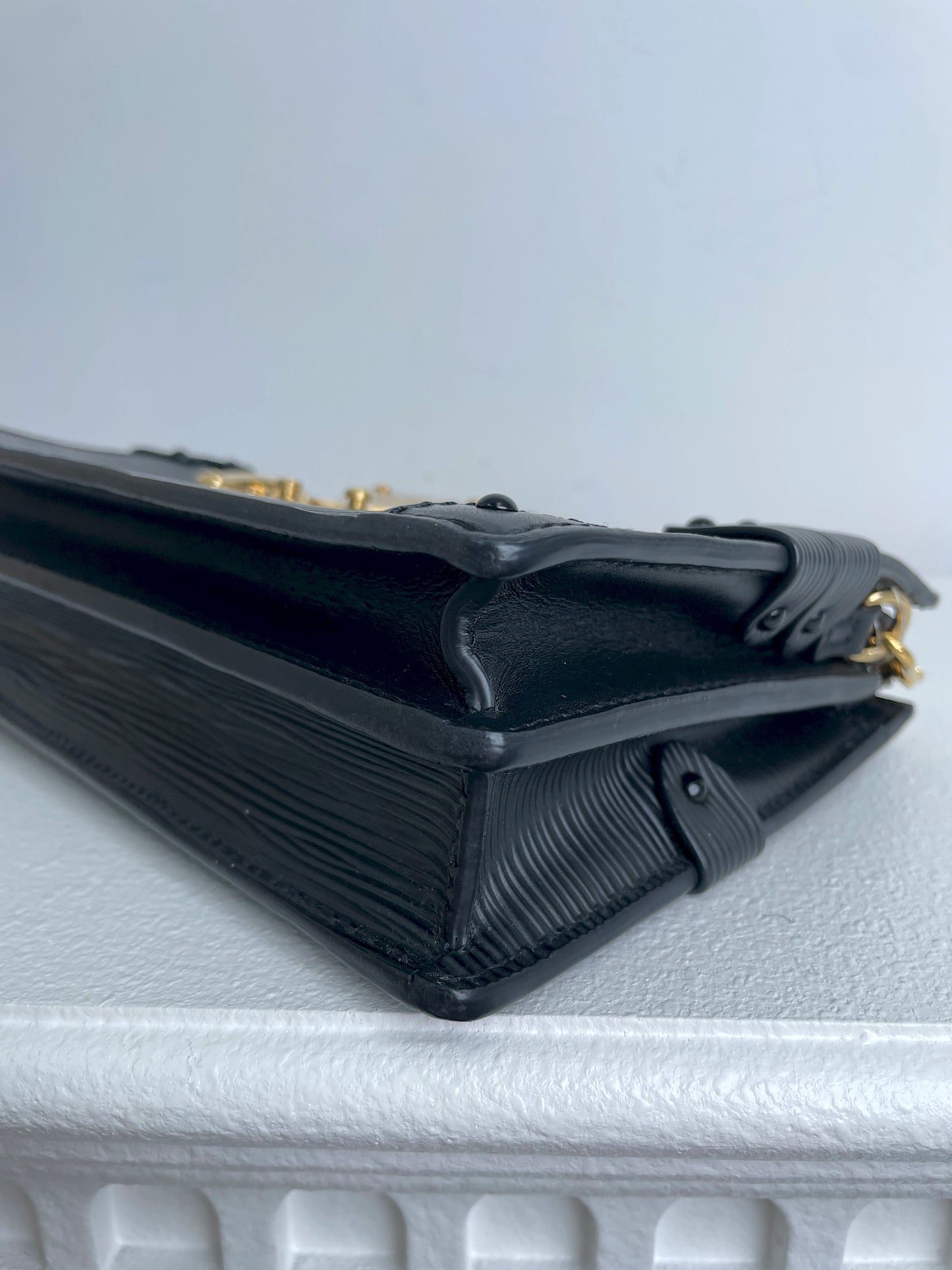 (A29) Louis Vuitton Black Epi Petite Malle Gold Hardware Removable and Adjustable Strap