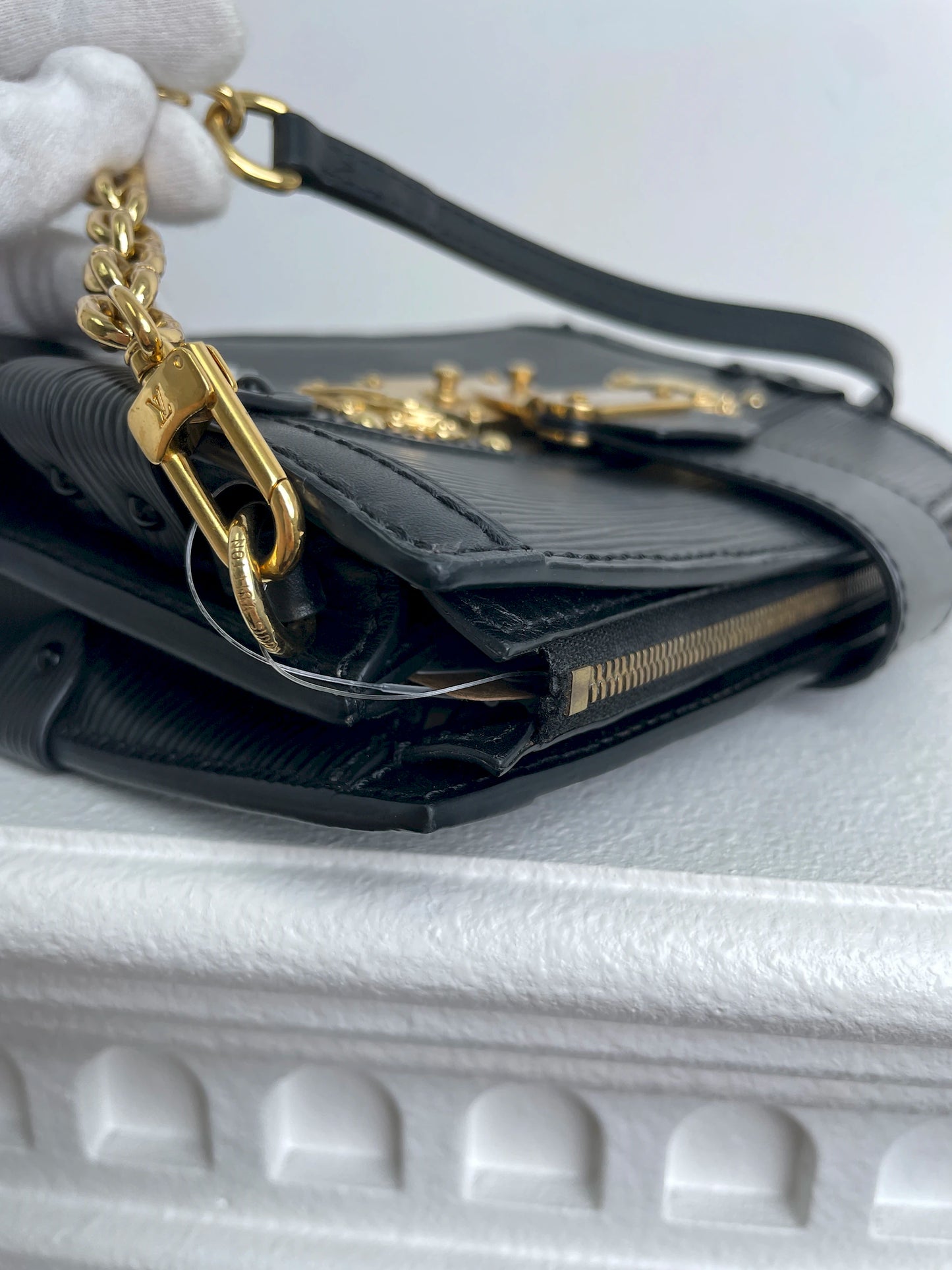 (A29) Louis Vuitton Black Epi Petite Malle Gold Hardware Removable and Adjustable Strap
