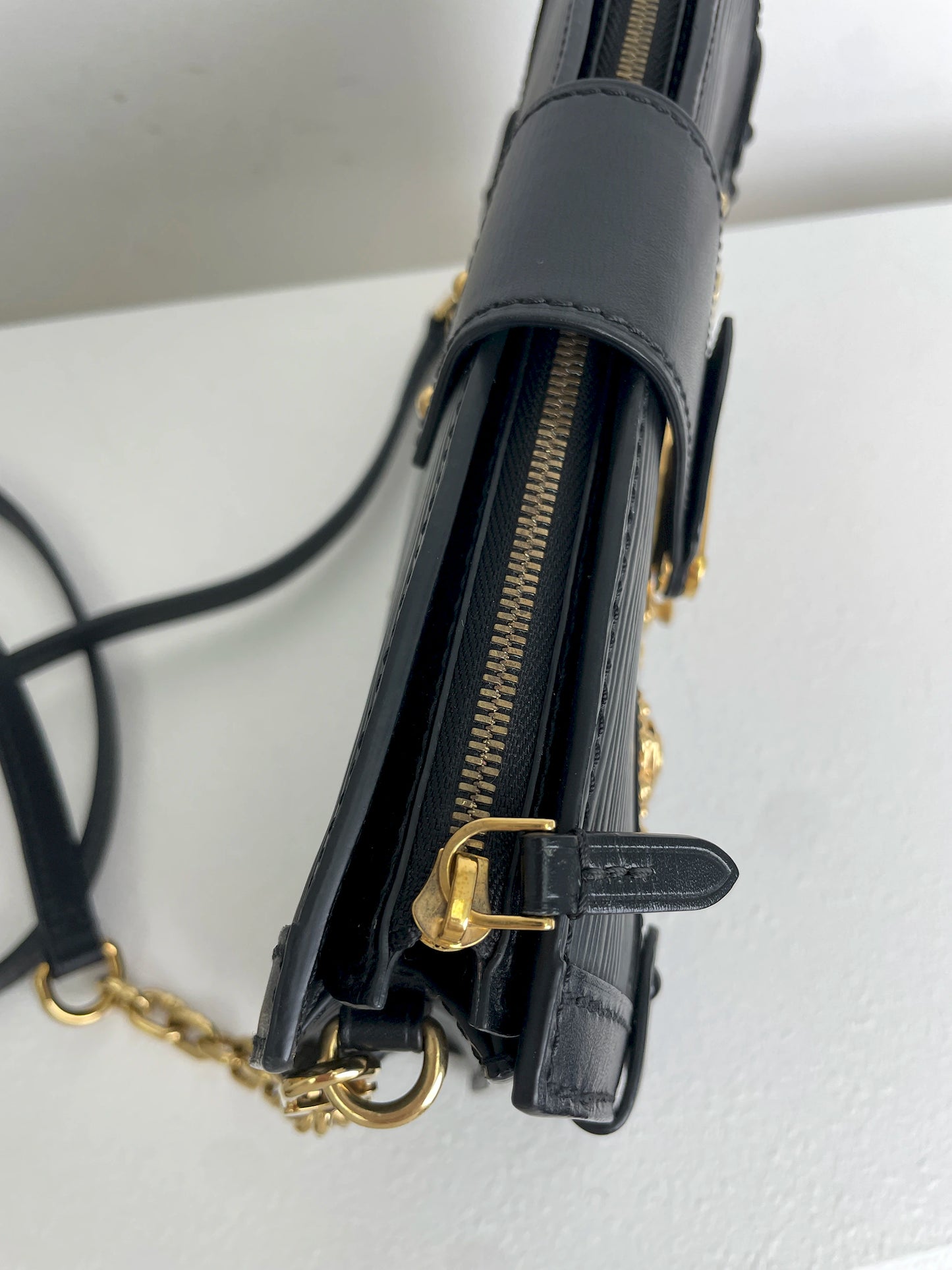 (A29) Louis Vuitton Black Epi Petite Malle Gold Hardware Removable and Adjustable Strap