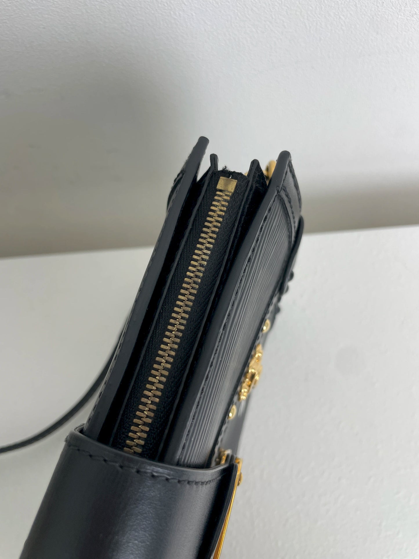(A29) Louis Vuitton Black Epi Petite Malle Gold Hardware Removable and Adjustable Strap