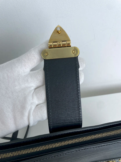 (A29) Louis Vuitton Black Epi Petite Malle Gold Hardware Removable and Adjustable Strap