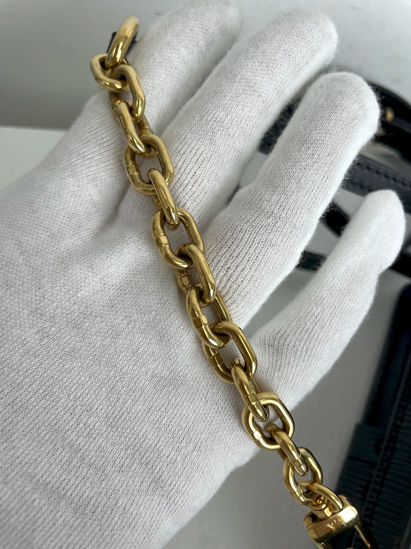 (A29) Louis Vuitton Black Epi Petite Malle Gold Hardware Removable and Adjustable Strap