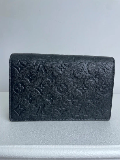 (A30) Louis Vuitton Black Monogram Empreinte Vavin Wallet on Chain Calfskin Gold Hardware Removable Strap