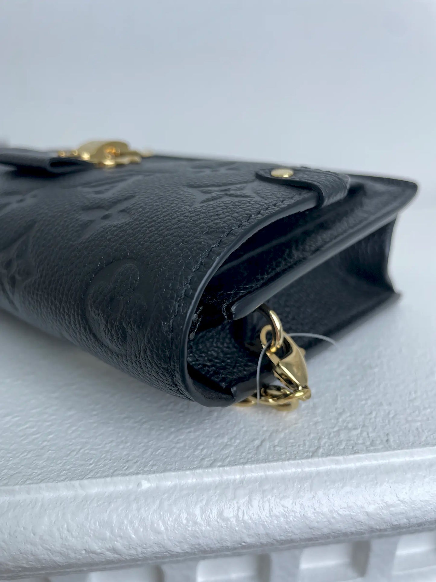 (A30) Louis Vuitton Black Monogram Empreinte Vavin Wallet on Chain Calfskin Gold Hardware Removable Strap