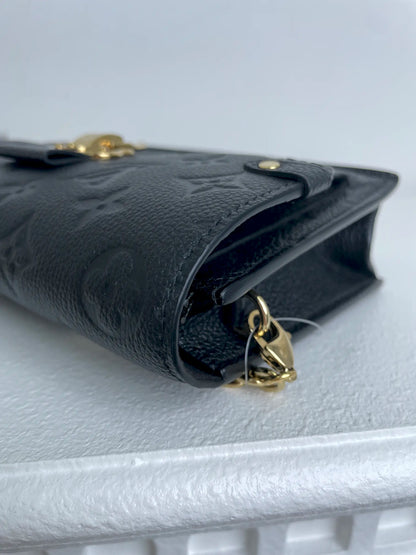 (A30) Louis Vuitton Black Monogram Empreinte Vavin Wallet on Chain Calfskin Gold Hardware Removable Strap