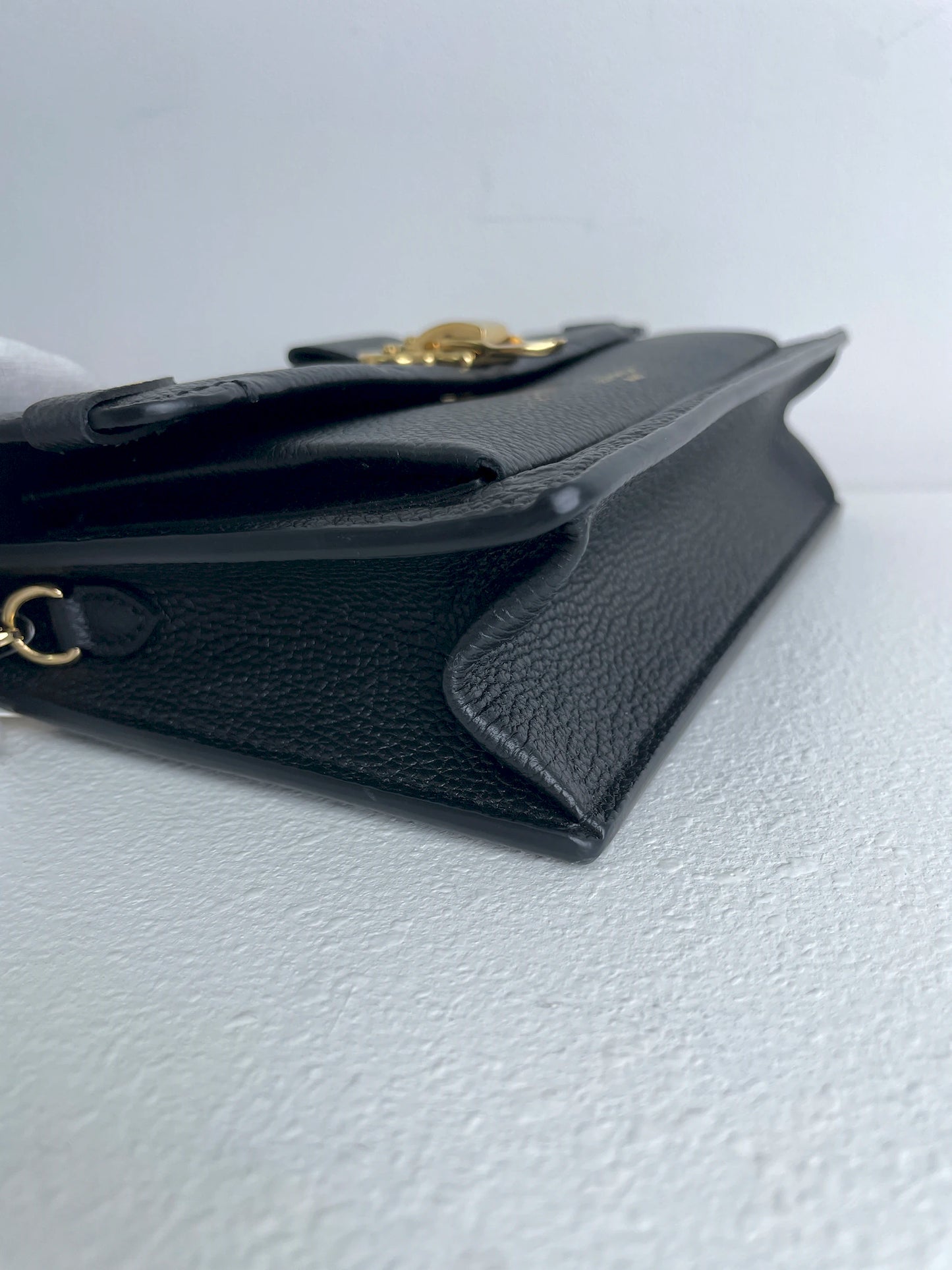 (A30) Louis Vuitton Black Monogram Empreinte Vavin Wallet on Chain Calfskin Gold Hardware Removable Strap