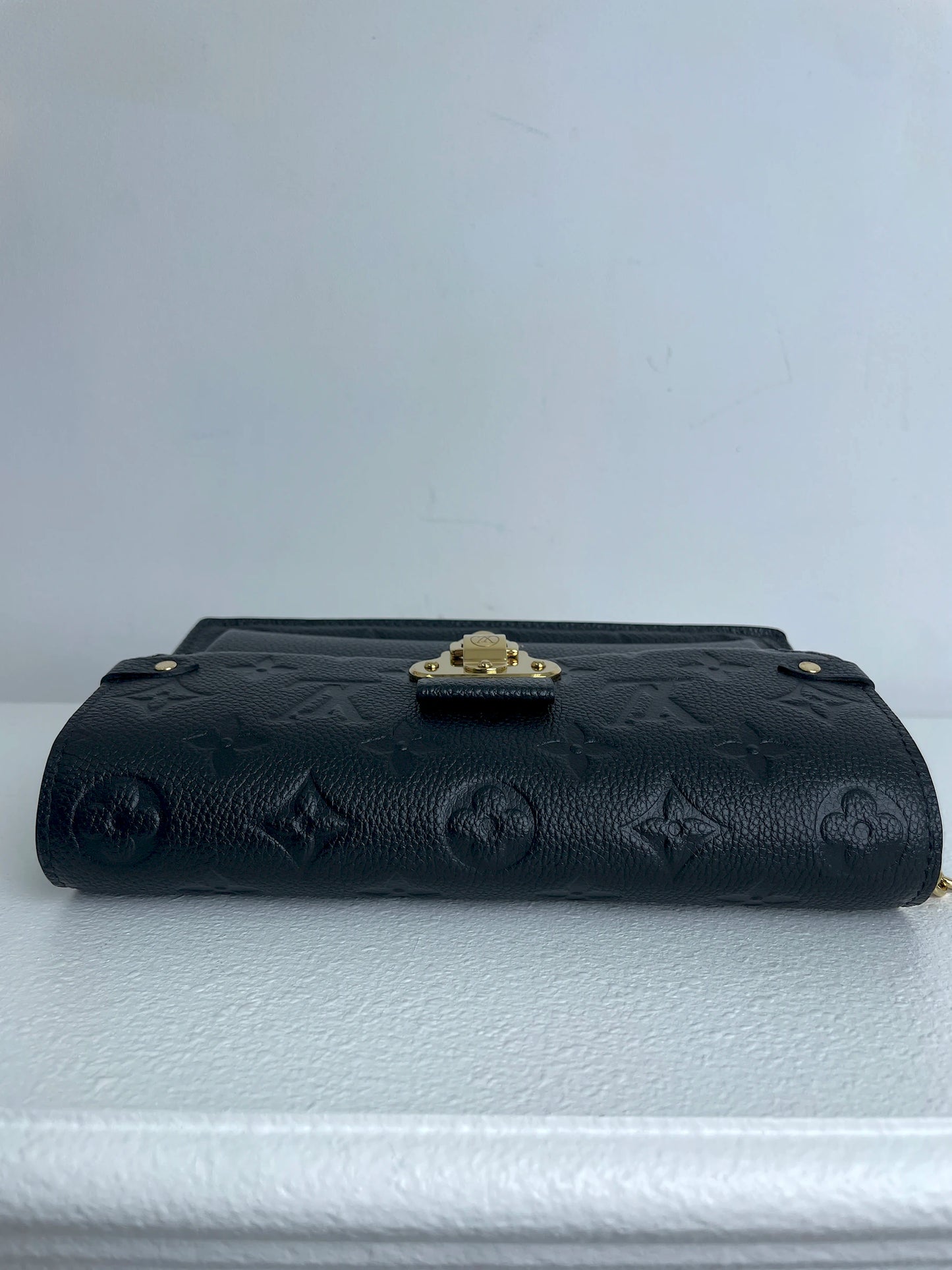 (A30) Louis Vuitton Black Monogram Empreinte Vavin Wallet on Chain Calfskin Gold Hardware Removable Strap