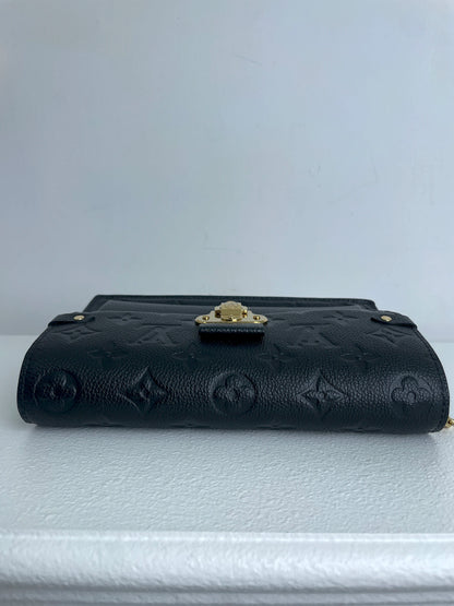 (A30) Louis Vuitton Black Monogram Empreinte Vavin Wallet on Chain Calfskin Gold Hardware Removable Strap