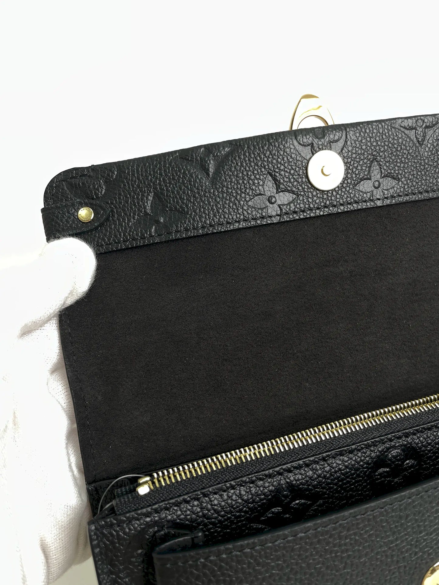 (A30) Louis Vuitton Black Monogram Empreinte Vavin Wallet on Chain Calfskin Gold Hardware Removable Strap