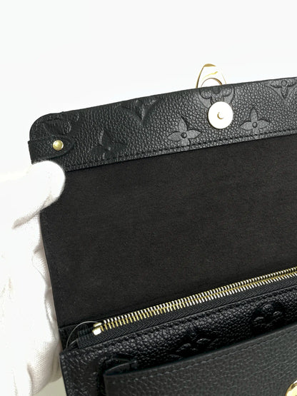 (A30) Louis Vuitton Black Monogram Empreinte Vavin Wallet on Chain Calfskin Gold Hardware Removable Strap