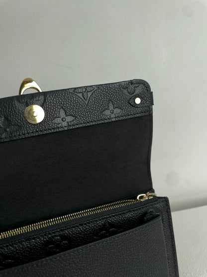 (A30) Louis Vuitton Black Monogram Empreinte Vavin Wallet on Chain Calfskin Gold Hardware Removable Strap