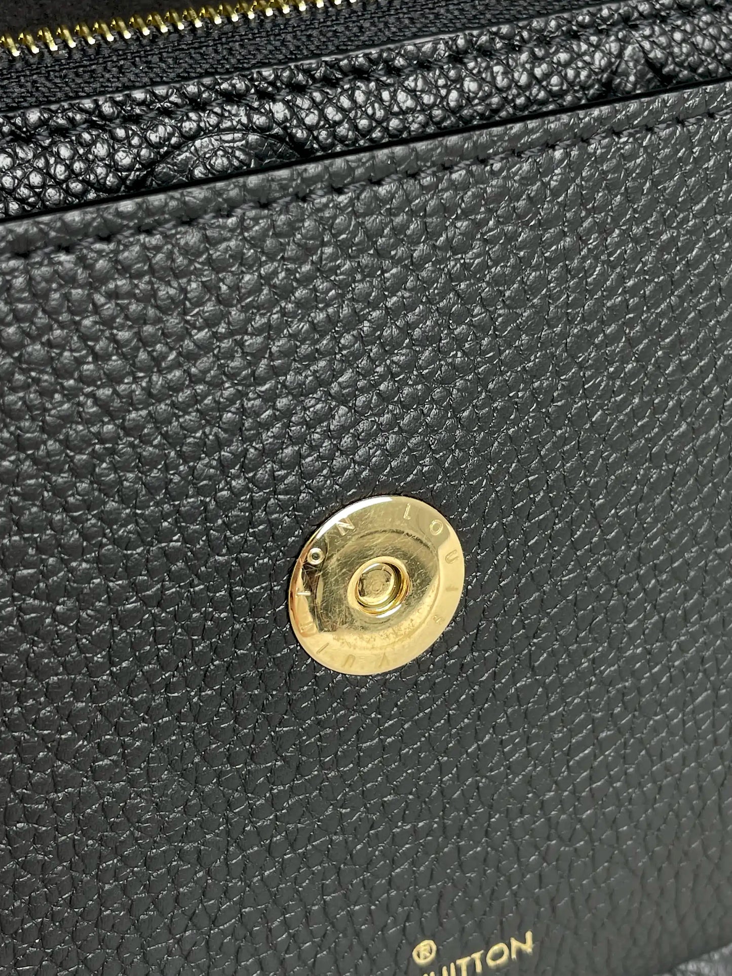 (A30) Louis Vuitton Black Monogram Empreinte Vavin Wallet on Chain Calfskin Gold Hardware Removable Strap