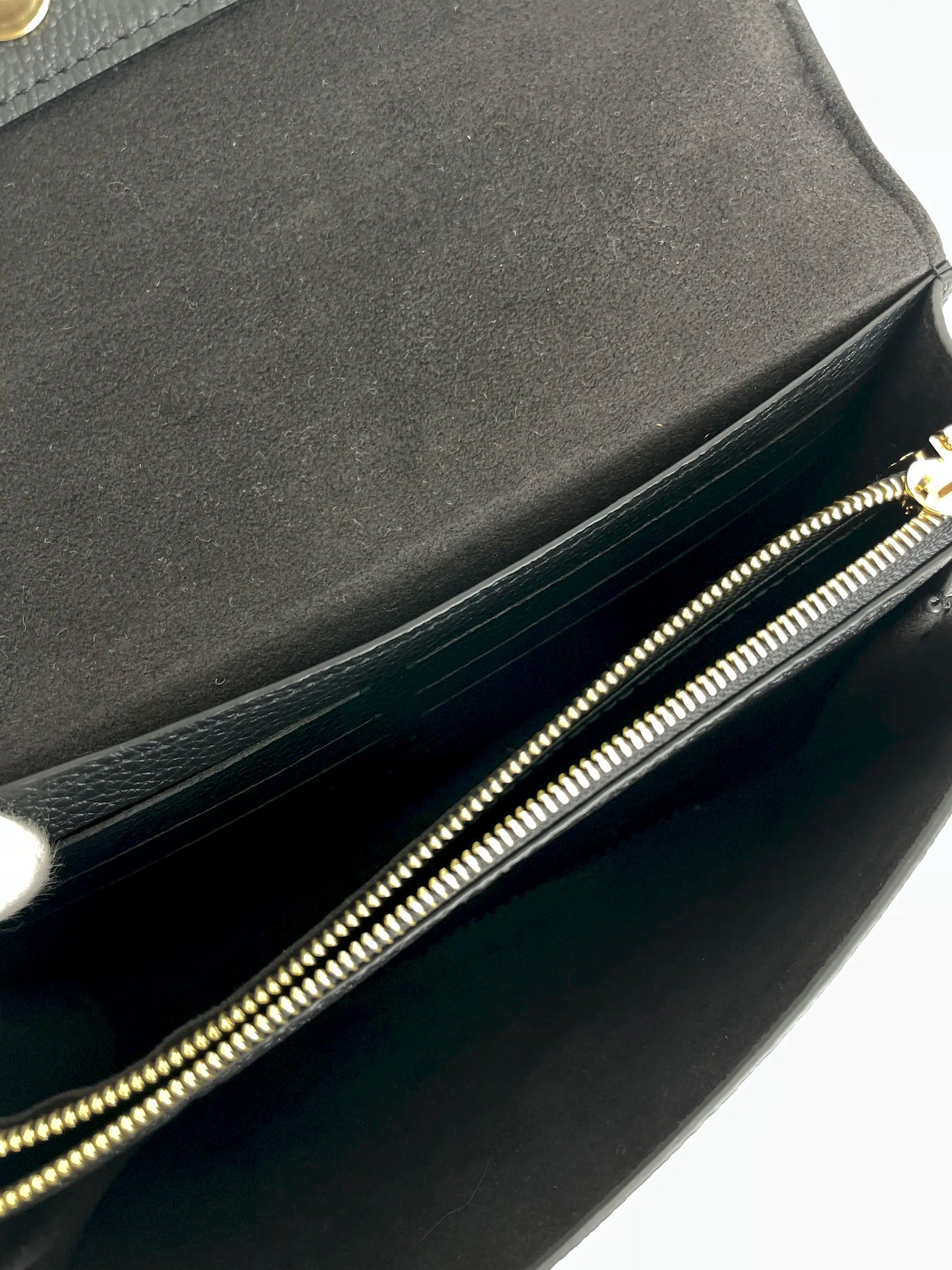 (A30) Louis Vuitton Black Monogram Empreinte Vavin Wallet on Chain Calfskin Gold Hardware Removable Strap